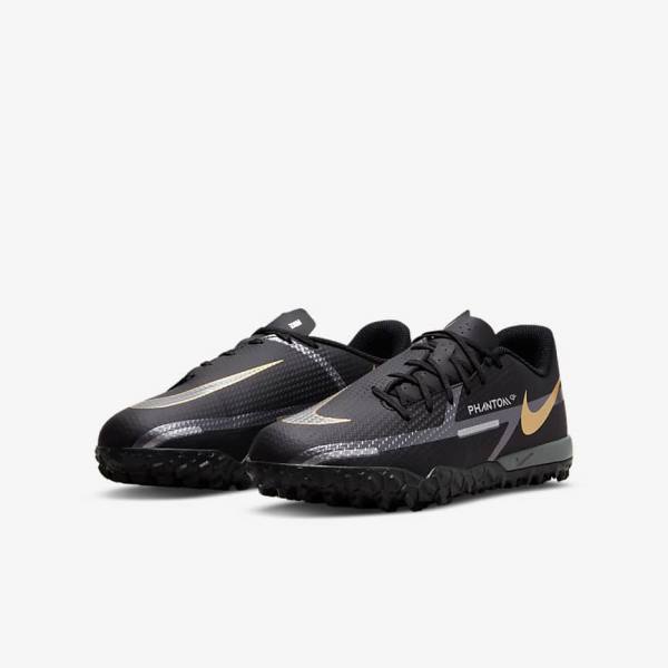 Kids' Nike Jr. Phantom GT2 Academy TF Older Turf Football Shoes Black / Metal Gold / Dark Grey / Metal Dark Grey | NK859UYR