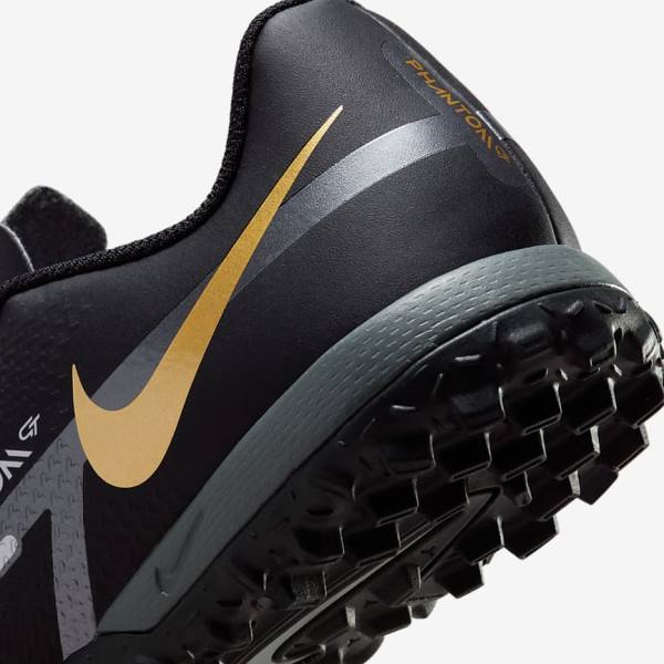 Kids' Nike Jr. Phantom GT2 Academy TF Older Turf Football Shoes Black / Metal Gold / Dark Grey / Metal Dark Grey | NK859UYR