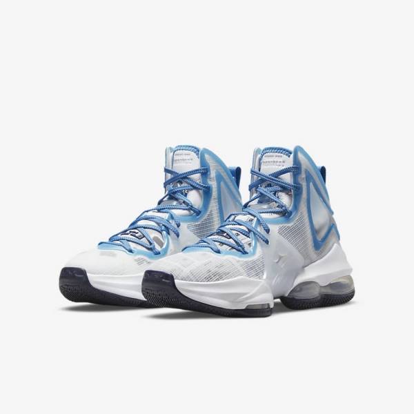 Kids' Nike LeBron 19 Older Basketball Shoes White / Blue | NK167XBD