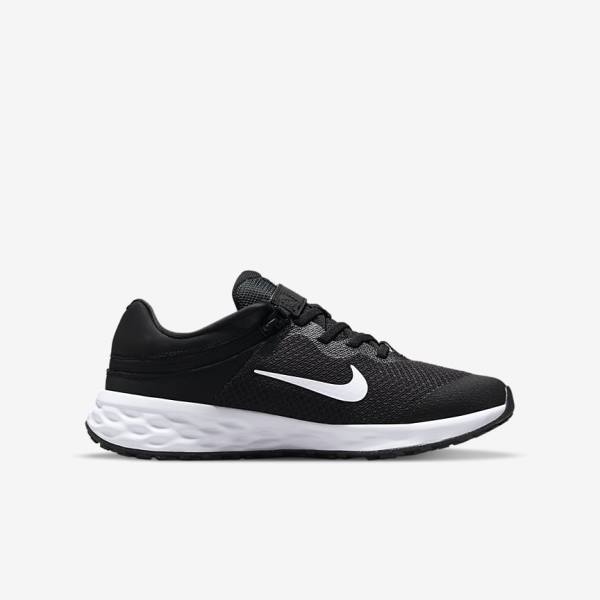 Kids' Nike Revolution 6 FlyEase Older Easy On-Off Road Running Shoes Black / Dark Grey / White | NK534IOQ