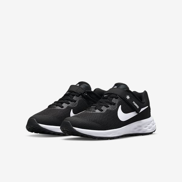 Kids' Nike Revolution 6 FlyEase Older Easy On-Off Road Running Shoes Black / Dark Grey / White | NK534IOQ