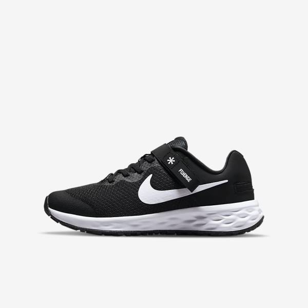 Kids\' Nike Revolution 6 FlyEase Older Easy On-Off Road Running Shoes Black / Dark Grey / White | NK534IOQ