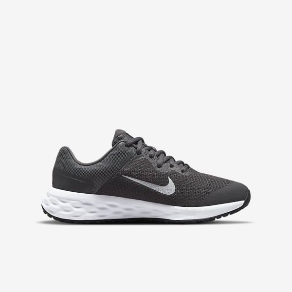 Kids' Nike Revolution 6 Older Road Running Shoes Grey / White | NK216AFB