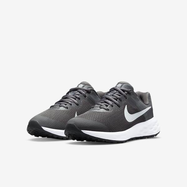 Kids' Nike Revolution 6 Older Road Running Shoes Grey / White | NK216AFB