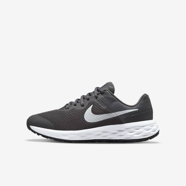 Kids\' Nike Revolution 6 Older Road Running Shoes Grey / White | NK216AFB