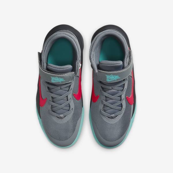 Kids' Nike Team Hustle D 10 FlyEase Older Basketball Shoes Grey / Dark Grey / Turquoise / Red | NK206YJU