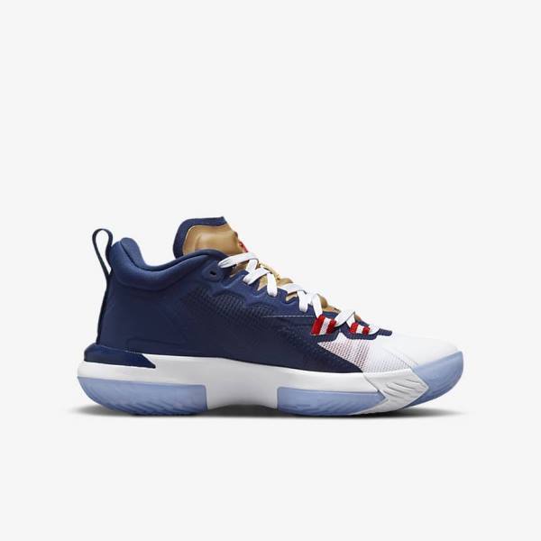 Kids' Nike Zion 1 Older Sneakers Blue / White / Metal Gold / Red | NK721DKA