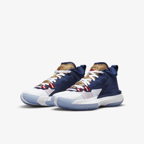 Kids' Nike Zion 1 Older Sneakers Blue / White / Metal Gold / Red | NK721DKA