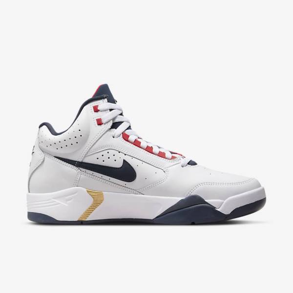 Men's Nike Air Flight Lite Mid Sneakers White / Red / Metal Gold / Navy | NK472QGZ