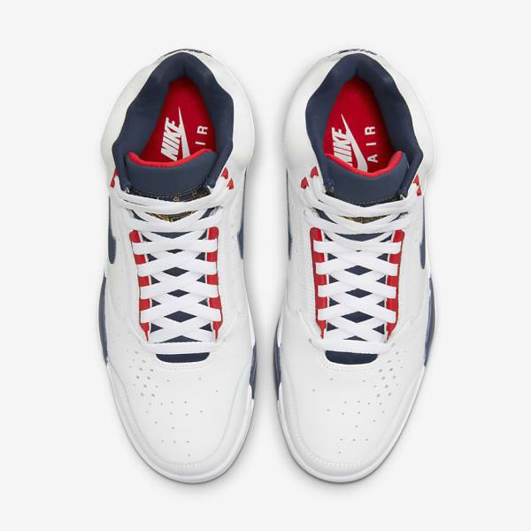 Men's Nike Air Flight Lite Mid Sneakers White / Red / Metal Gold / Navy | NK472QGZ