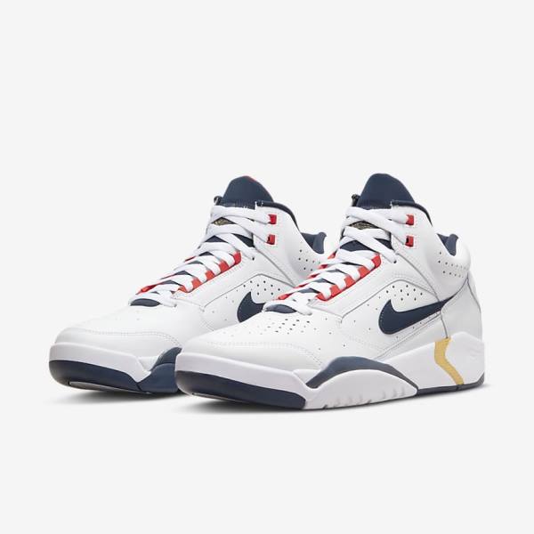 Men's Nike Air Flight Lite Mid Sneakers White / Red / Metal Gold / Navy | NK472QGZ