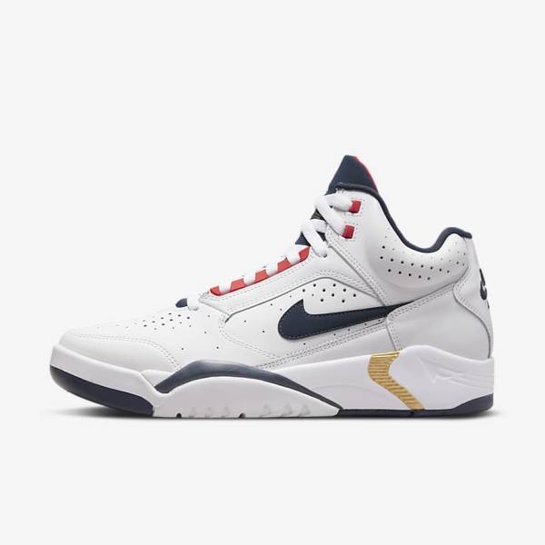 Men\'s Nike Air Flight Lite Mid Sneakers White / Red / Metal Gold / Navy | NK472QGZ