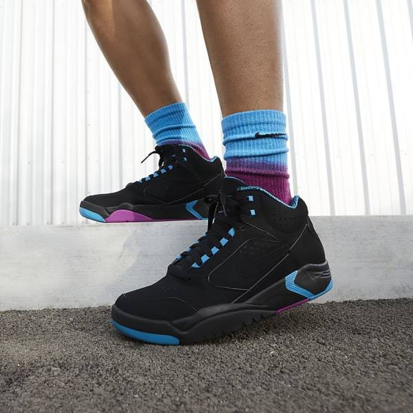 Men's Nike Air Flight Lite Mid Sneakers Black / Turquoise / Red Purple / Black | NK841LFA