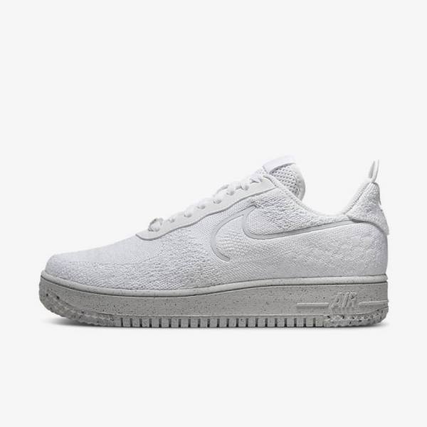 Men\'s Nike Air Force 1 Crater Flyknit Next Nature Sneakers White / Platinum / White | NK695CJM