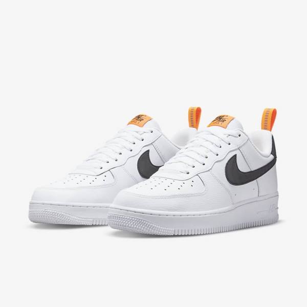 Men's Nike Air Force 1 Sneakers White / Orange / Silver / Black | NK541NBH