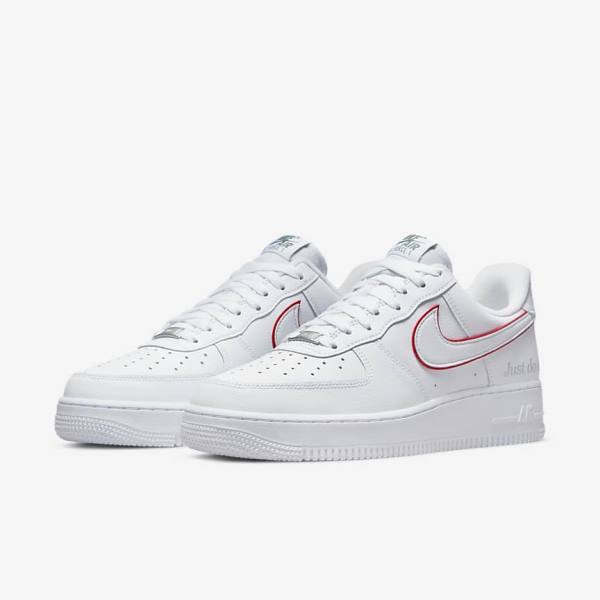 Men's Nike Air Force 1 Sneakers White / Green / Metal Silver / Red | NK760JTO