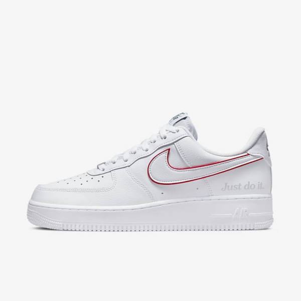 Men\'s Nike Air Force 1 Sneakers White / Green / Metal Silver / Red | NK760JTO