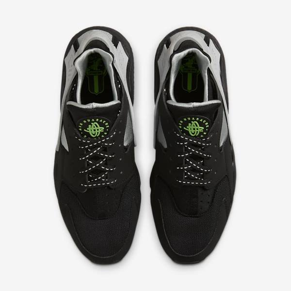 Men's Nike Air Huarache Sneakers Black / Metal Silver / Silver / Green | NK920DOQ