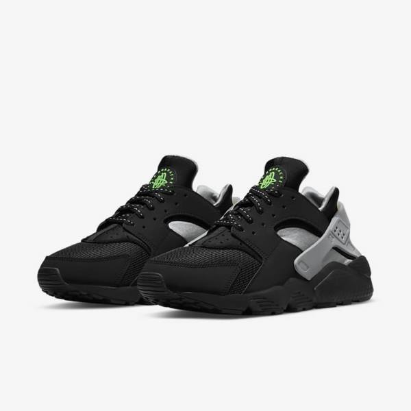 Men's Nike Air Huarache Sneakers Black / Metal Silver / Silver / Green | NK920DOQ