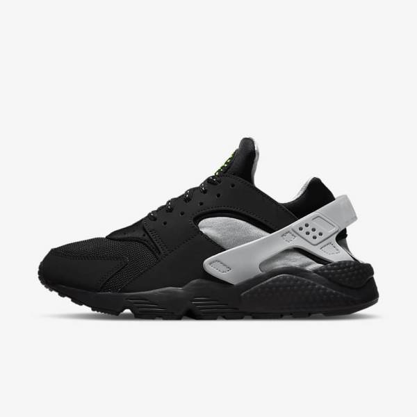 Men\'s Nike Air Huarache Sneakers Black / Metal Silver / Silver / Green | NK920DOQ