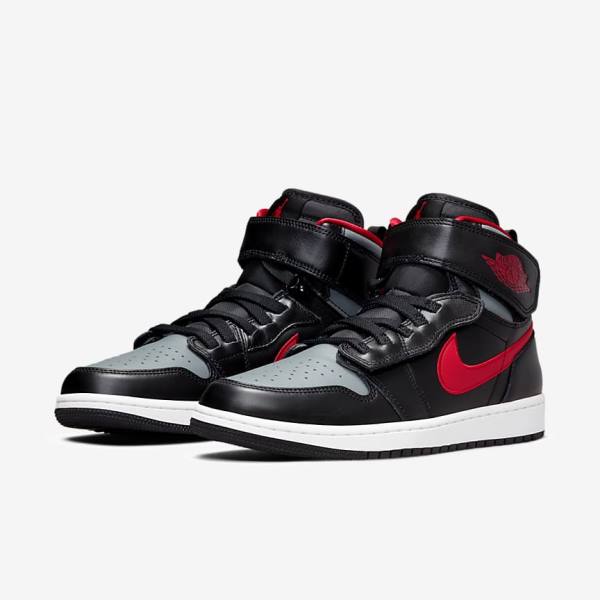 Men's Nike Air Jordan 1 Hi FlyEase Jordan Shoes Black / Grey / White / Red | NK908RLJ