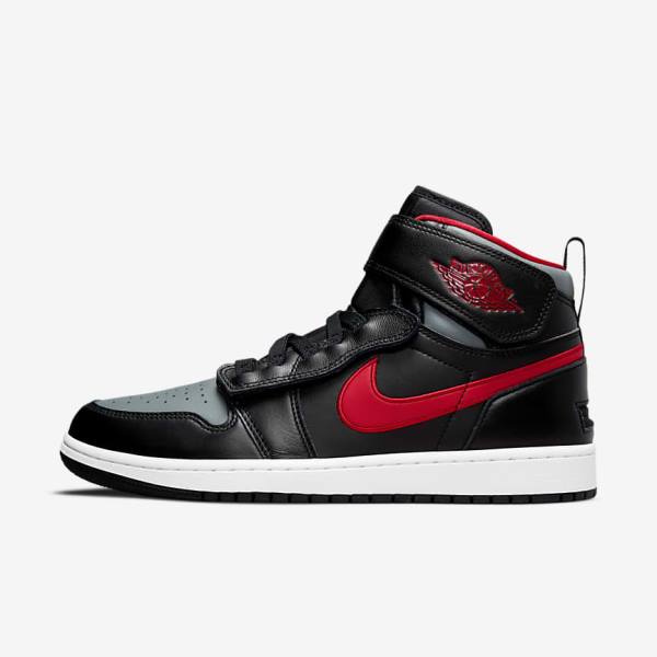 Men\'s Nike Air Jordan 1 Hi FlyEase Jordan Shoes Black / Grey / White / Red | NK908RLJ