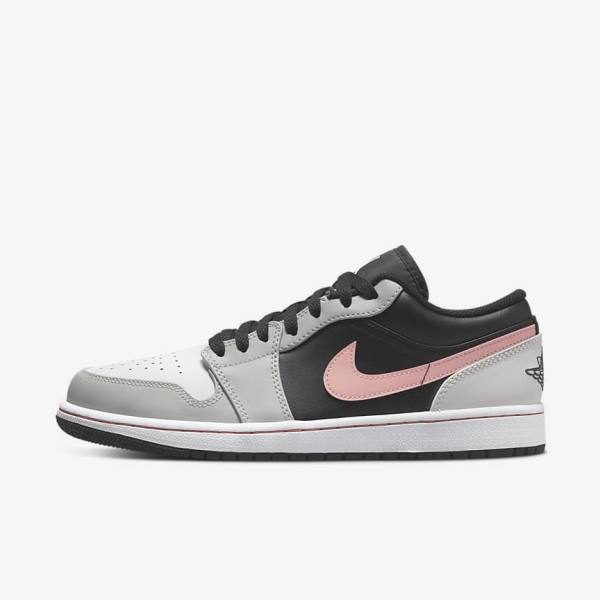 Men\'s Nike Air Jordan 1 Low Sneakers Black / Grey / White / Coral | NK827QNB