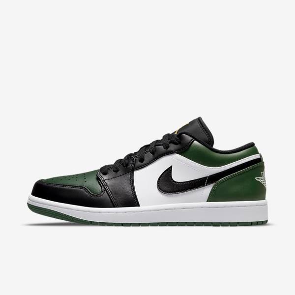 Men\'s Nike Air Jordan 1 Low Sneakers Green / White / Black | NK652ULV