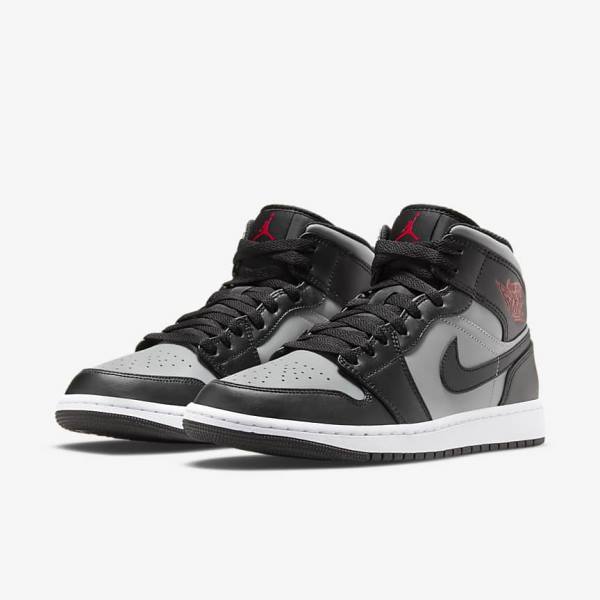 Men's Nike Air Jordan 1 Mid Sneakers Black / Grey / White / Red | NK657GAQ