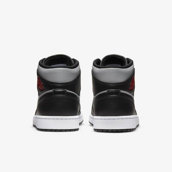 Men's Nike Air Jordan 1 Mid Sneakers Black / Grey / White / Red | NK657GAQ