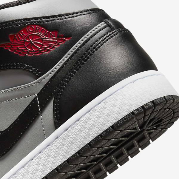 Men's Nike Air Jordan 1 Mid Sneakers Black / Grey / White / Red | NK657GAQ