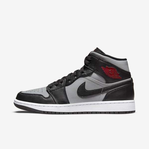 Men\'s Nike Air Jordan 1 Mid Sneakers Black / Grey / White / Red | NK657GAQ