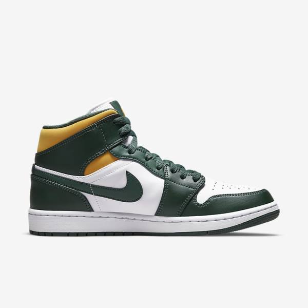 Men's Nike Air Jordan 1 Mid Sneakers Green / White | NK240WIL