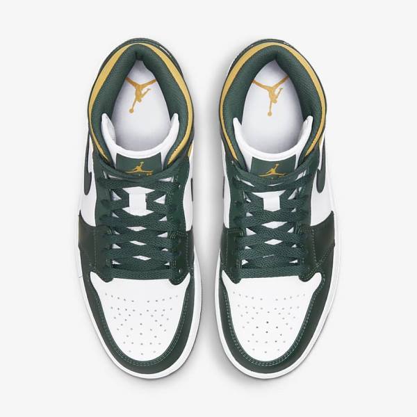 Men's Nike Air Jordan 1 Mid Sneakers Green / White | NK240WIL