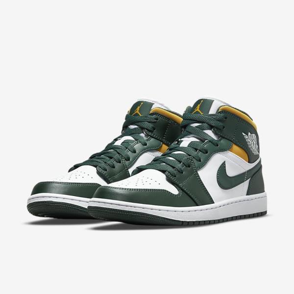 Men's Nike Air Jordan 1 Mid Sneakers Green / White | NK240WIL