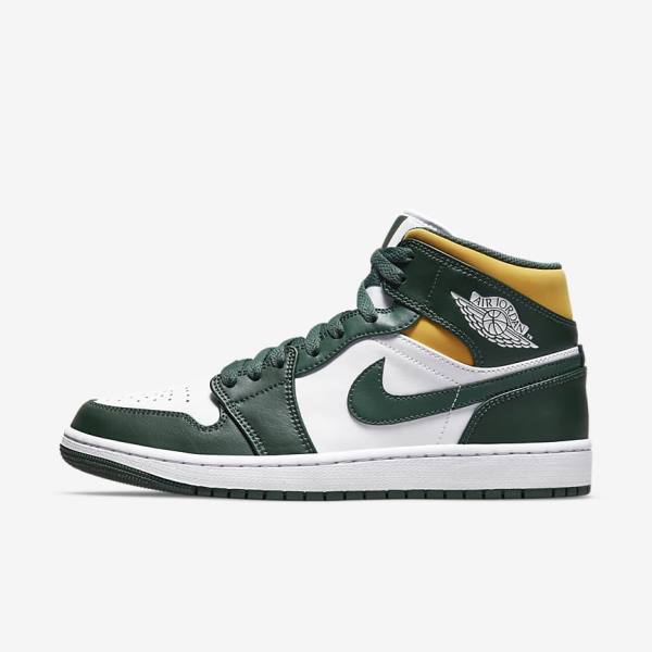 Men\'s Nike Air Jordan 1 Mid Sneakers Green / White | NK240WIL