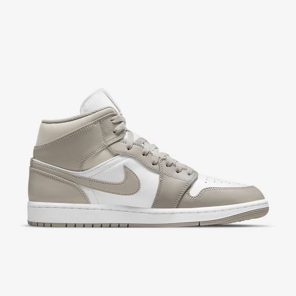 Men's Nike Air Jordan 1 Mid Sneakers Grey / White / Light Beige | NK604IRV