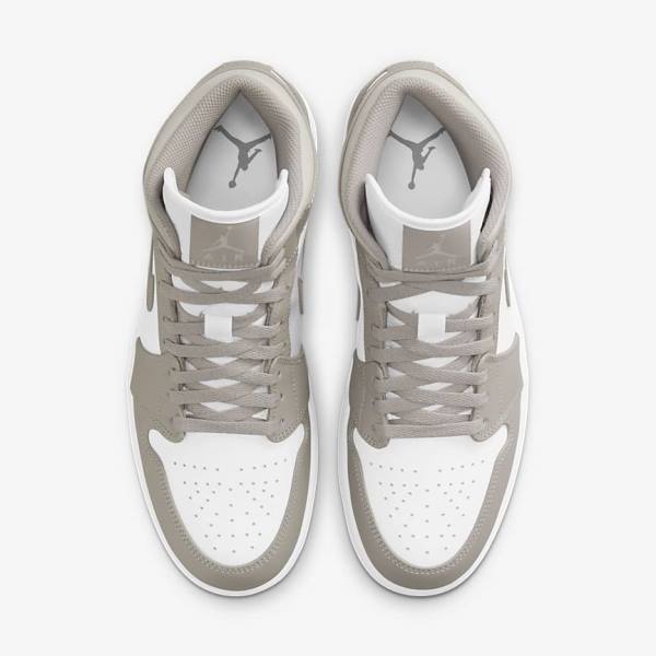 Men's Nike Air Jordan 1 Mid Sneakers Grey / White / Light Beige | NK604IRV