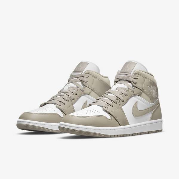 Men's Nike Air Jordan 1 Mid Sneakers Grey / White / Light Beige | NK604IRV