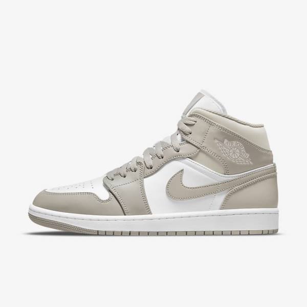 Men\'s Nike Air Jordan 1 Mid Sneakers Grey / White / Light Beige | NK604IRV