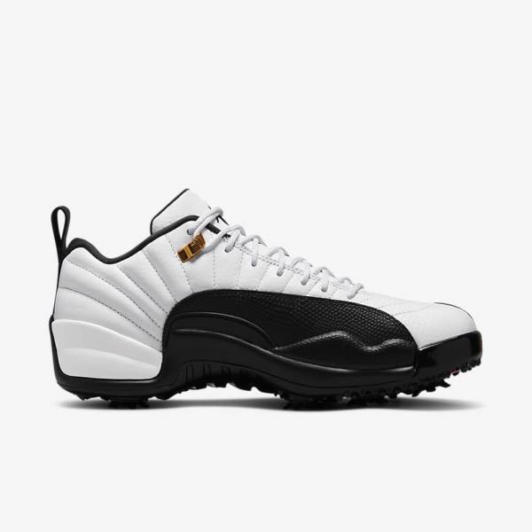 Men's Nike Air Jordan XII Low Golf Shoes White / Metal Gold / Black | NK497TCH