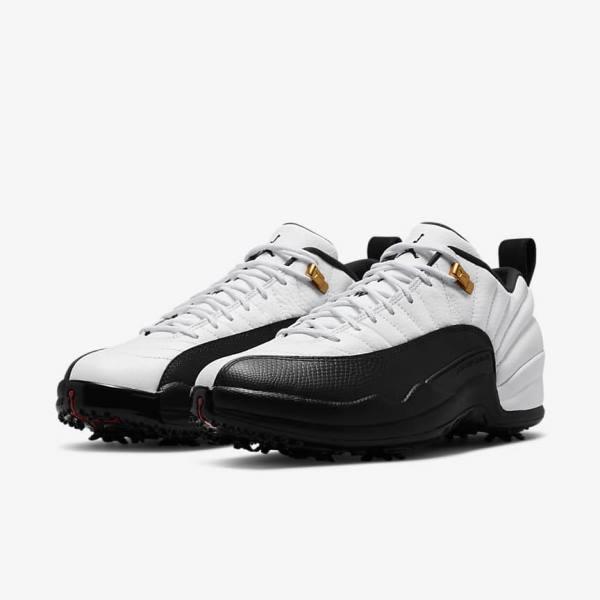 Men's Nike Air Jordan XII Low Golf Shoes White / Metal Gold / Black | NK497TCH