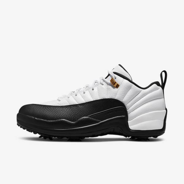 Men\'s Nike Air Jordan XII Low Golf Shoes White / Metal Gold / Black | NK497TCH