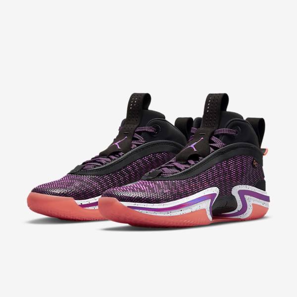 Men's Nike Air Jordan XXXVI First Light Jordan Shoes Black / White / Light Mango / Purple | NK742HUJ