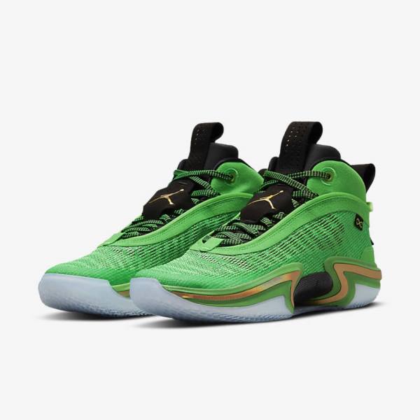 Men's Nike Air Jordan XXXVI Jordan Shoes Green / Black / Light Green / Metal Gold | NK927NBU