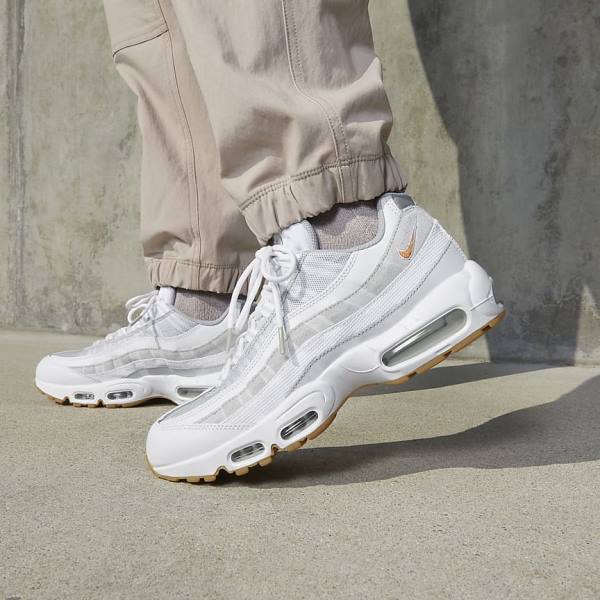 Men's Nike Air Max 95 Sneakers White / Platinum / Grey / Yellow | NK420MGC