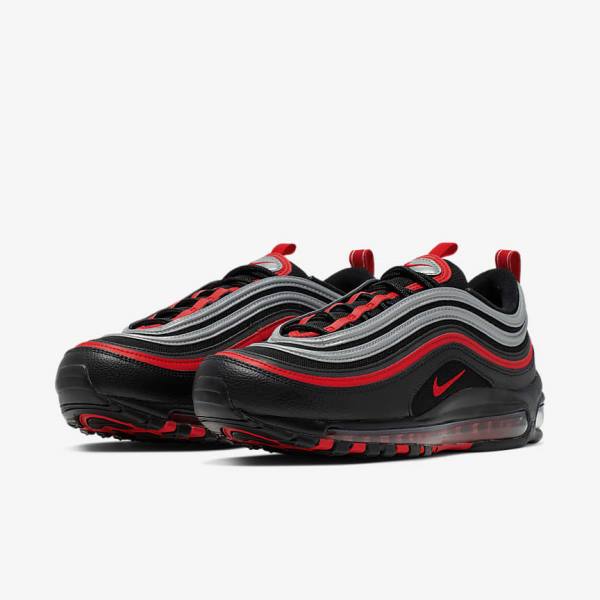 Men's Nike Air Max 97 Sneakers Black / Metal Silver / Red | NK457TDN