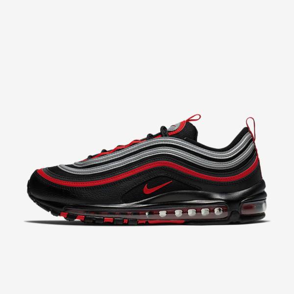 Men\'s Nike Air Max 97 Sneakers Black / Metal Silver / Red | NK457TDN