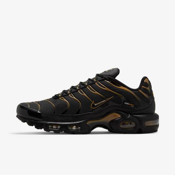 Men\'s Nike Air Max Plus Sneakers Black / Brown / Gold | NK815EZQ