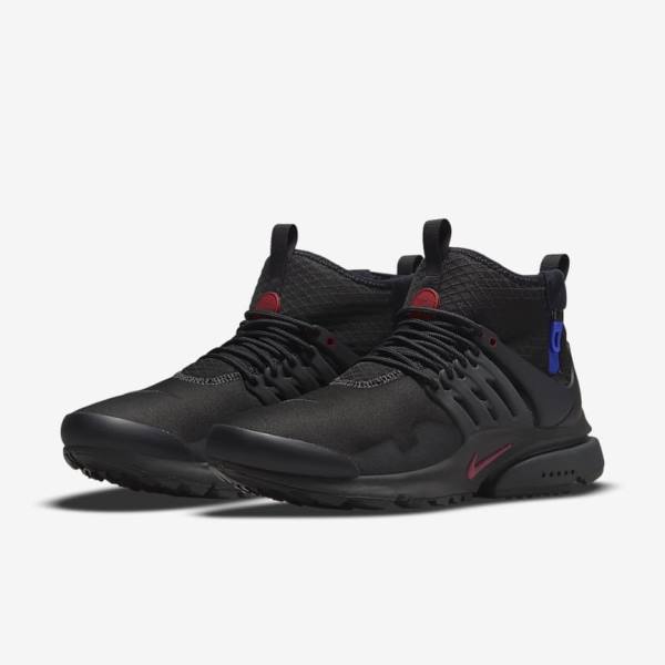 Men's Nike Air Presto Mid Utility Sneakers Black / Dark Grey / Blue / Red | NK851EOQ